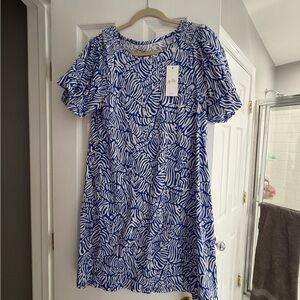 Lilly Pulitzer Blue & White Printed Short Sleeve Mini Dress